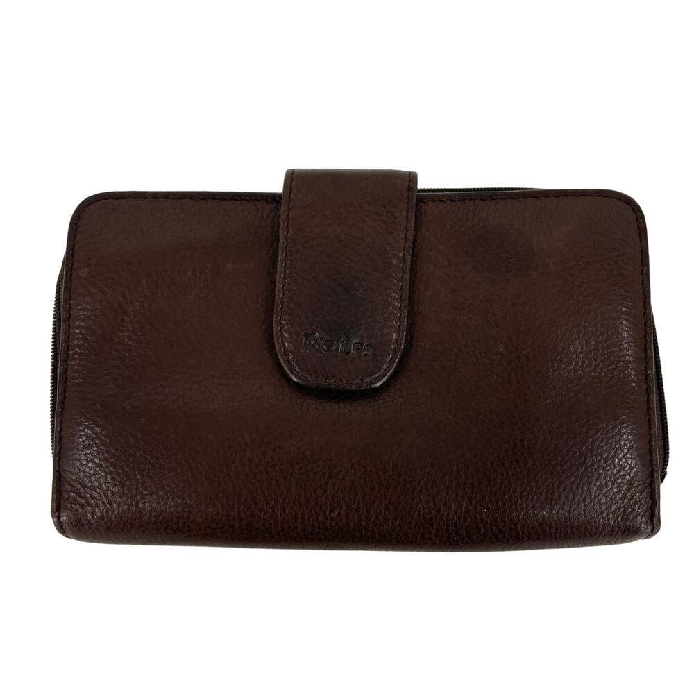 Rolfs Checkbook Wallet Brown Leather Zip Around Magnetic Snap 7.5 x 4 Inch